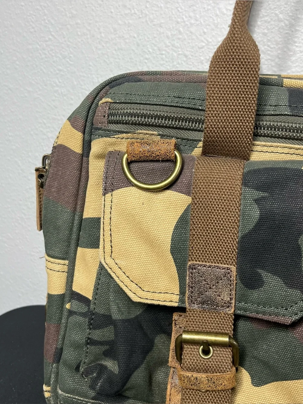Vintage Fossil Camo Messenger Laptop Bag Military Y2K Missing Strap